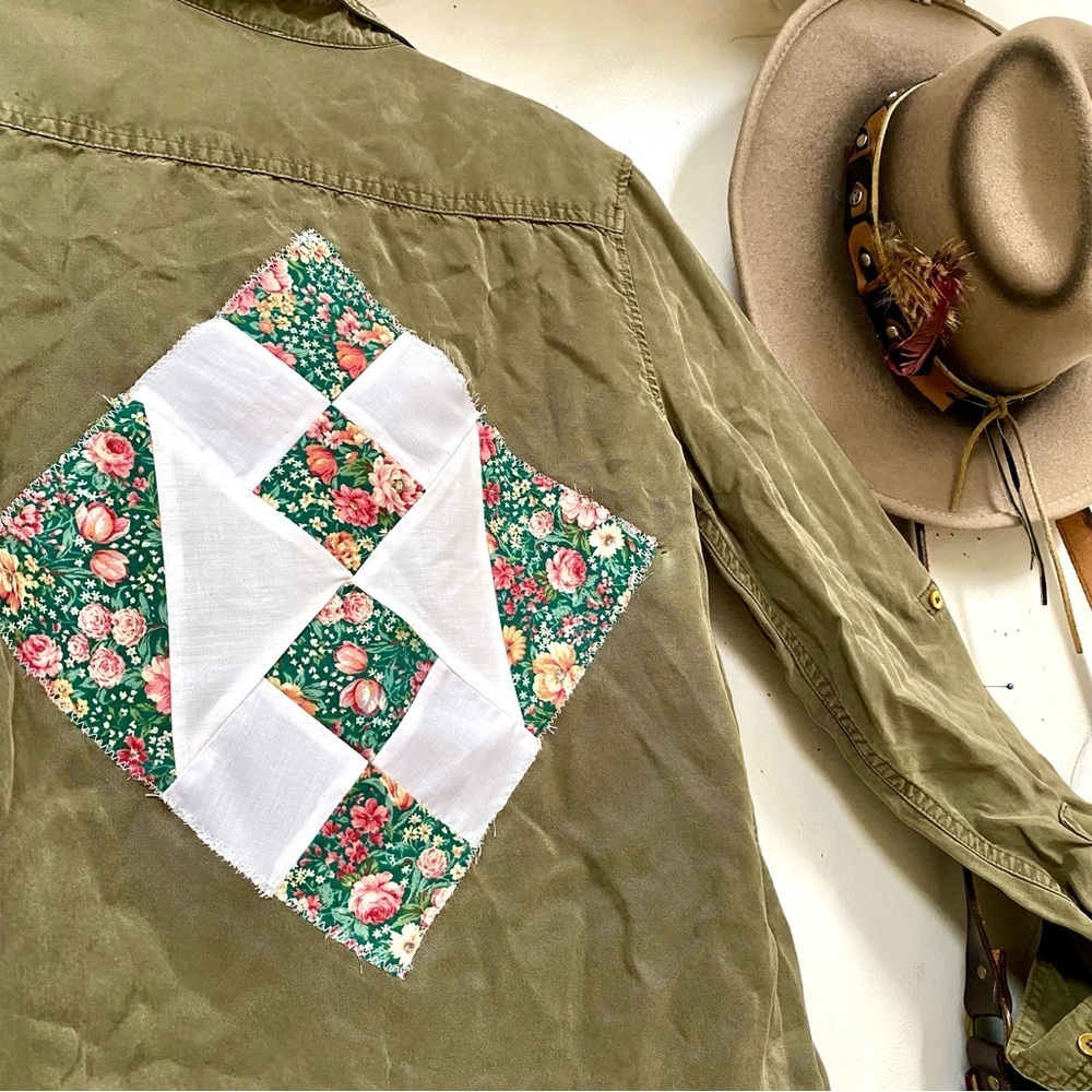UPCYCLED Babaton safari vibe shirt/cover up w cabin cottage country vibe - Picture 1 of 13
